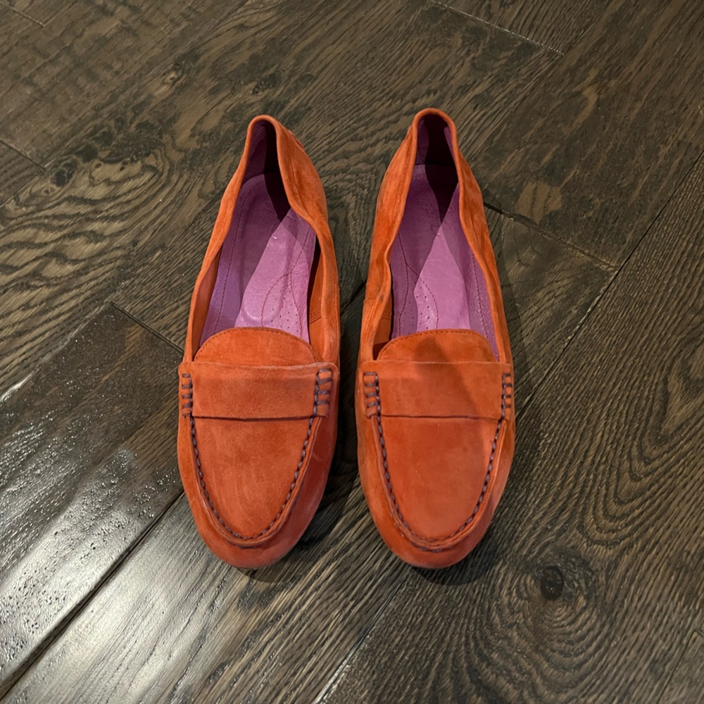 JOIE Loafer Flats, Soft Orange Suede, Excellent Pre-Loved Condition, Size 39.5